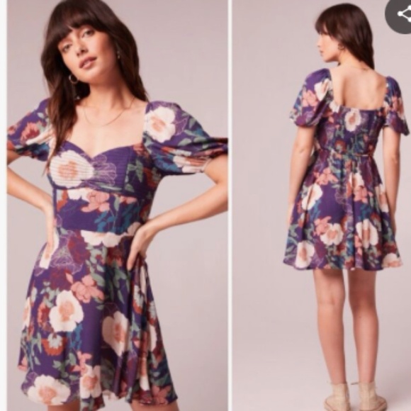 BOG Sexy Flowy Boho Bohemian Floral Puff Sleeve Resort Vacation Dress - Picture 7 of 7